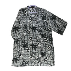 Miami Shirt Mens XXL Gray Black Button Up Pocket Hawaiin Floral Short Sleeve